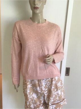 Eileen Fisher Light Pink Organic Linen Cotton Blend Slub Knit Boxy Sweater XXS